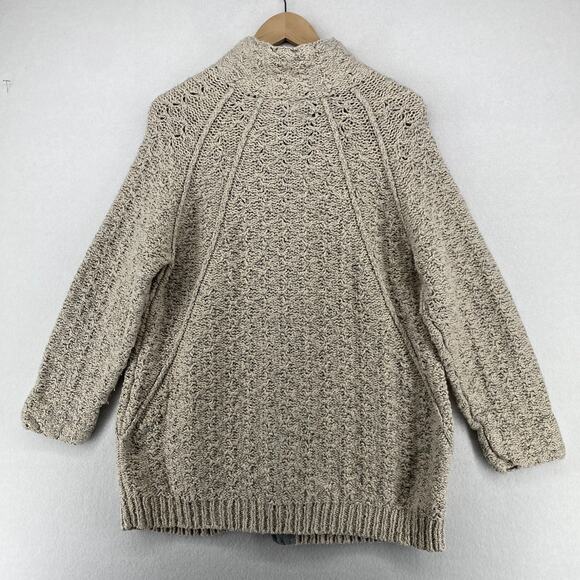 EILEEN FISHER Sweater L Organic Cotton Cozy Twist Two Way Zip Jacket Beige - Picture 3 of 13